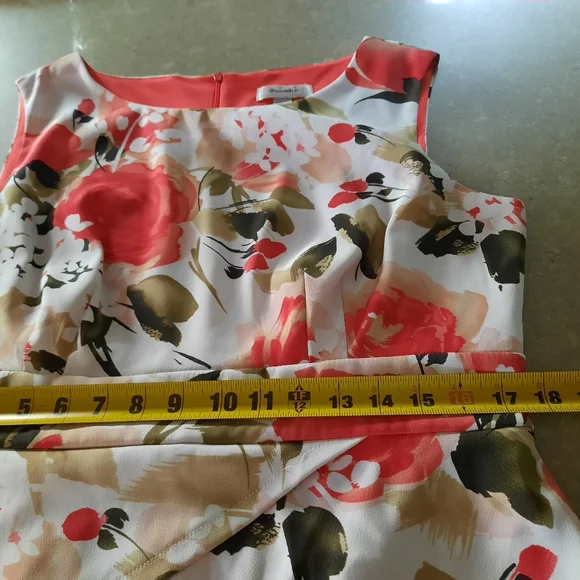 Dress Barn Orange Floral Dress Sz 16P Layered Back Split Stretch Easter - Picture 5 of 16